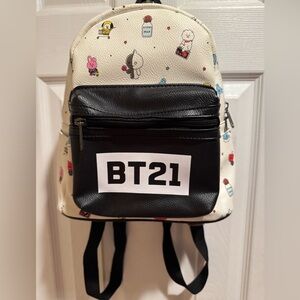 BTS BT21 Mini Faux Leather All Over Character Print Backpack